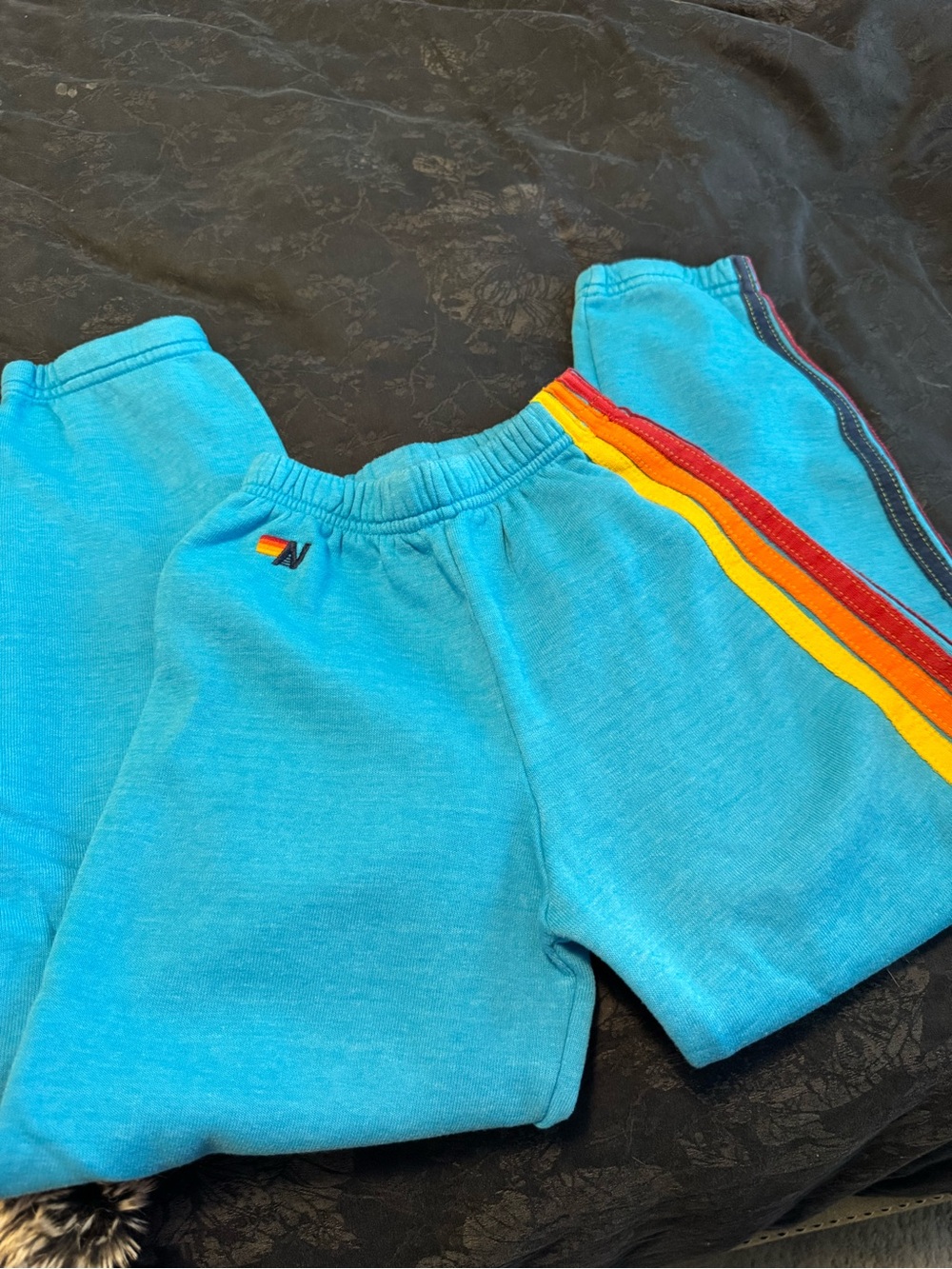 Aviator Nation Kids Turquoise Zip Hoodie & Sweatpants Set with Rainbow Stripes - Picture 2 of 6